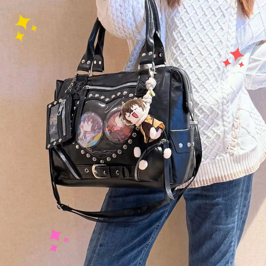 Large Y2K Ita Bag – Clear Window Pin Display Crossbody/Shoulder/Messenger Bag