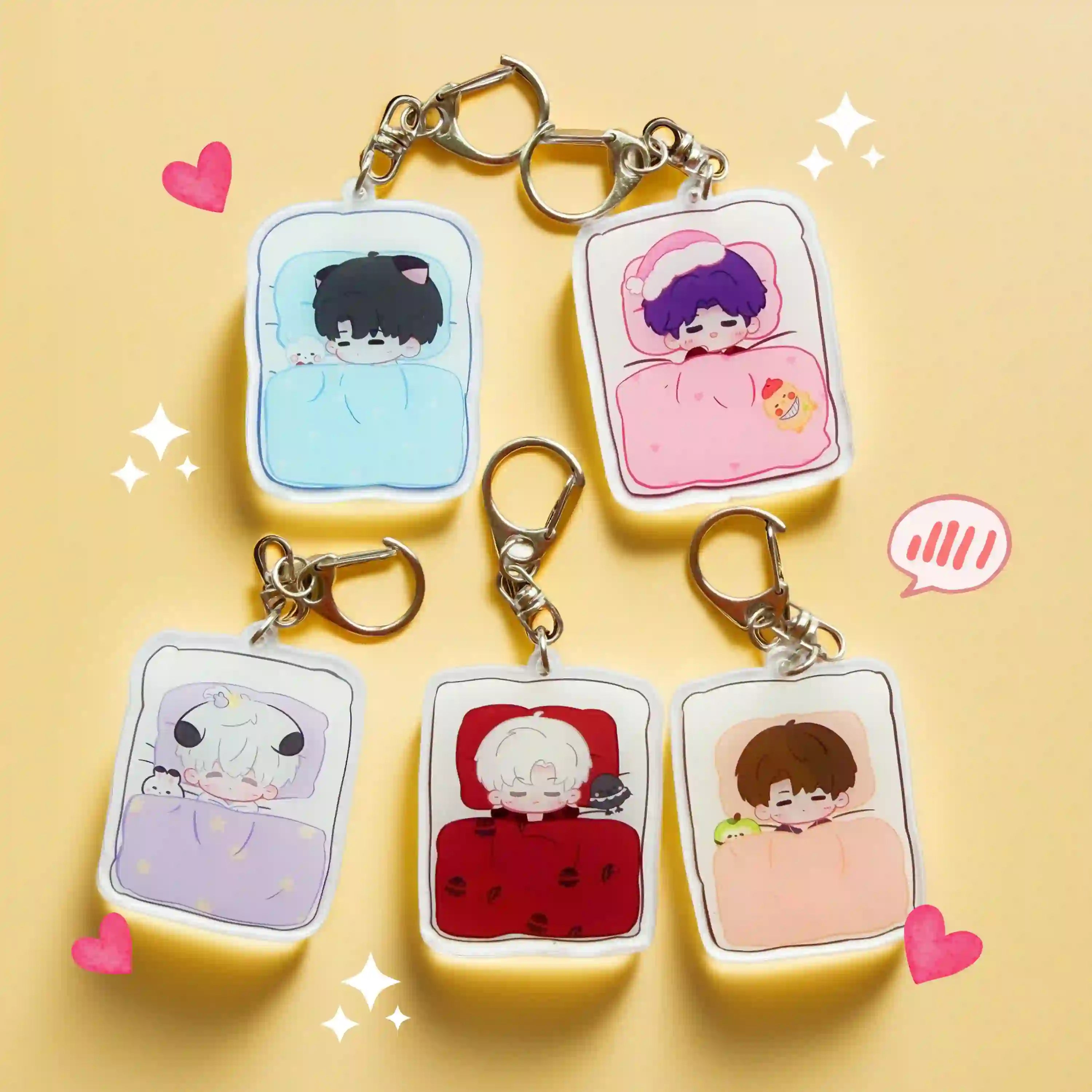 Love and Deepspace Keychain (Sleeping Chibi Acrylic – Sylus, Caleb, Xavier, Zayne, Rafayel)