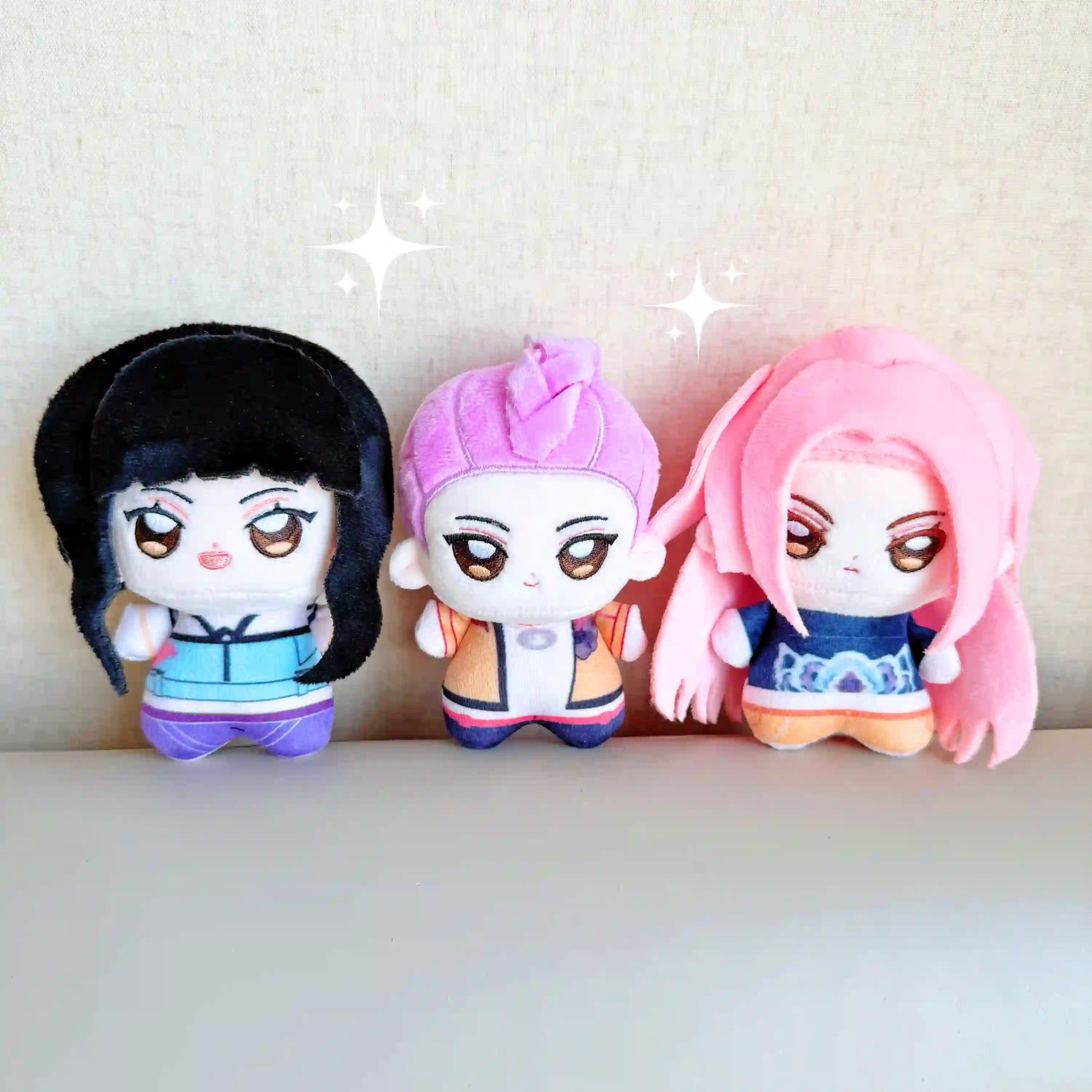 photo of kpop demon hunters chibi 10cm plushies of rumi, mira, and zoey
