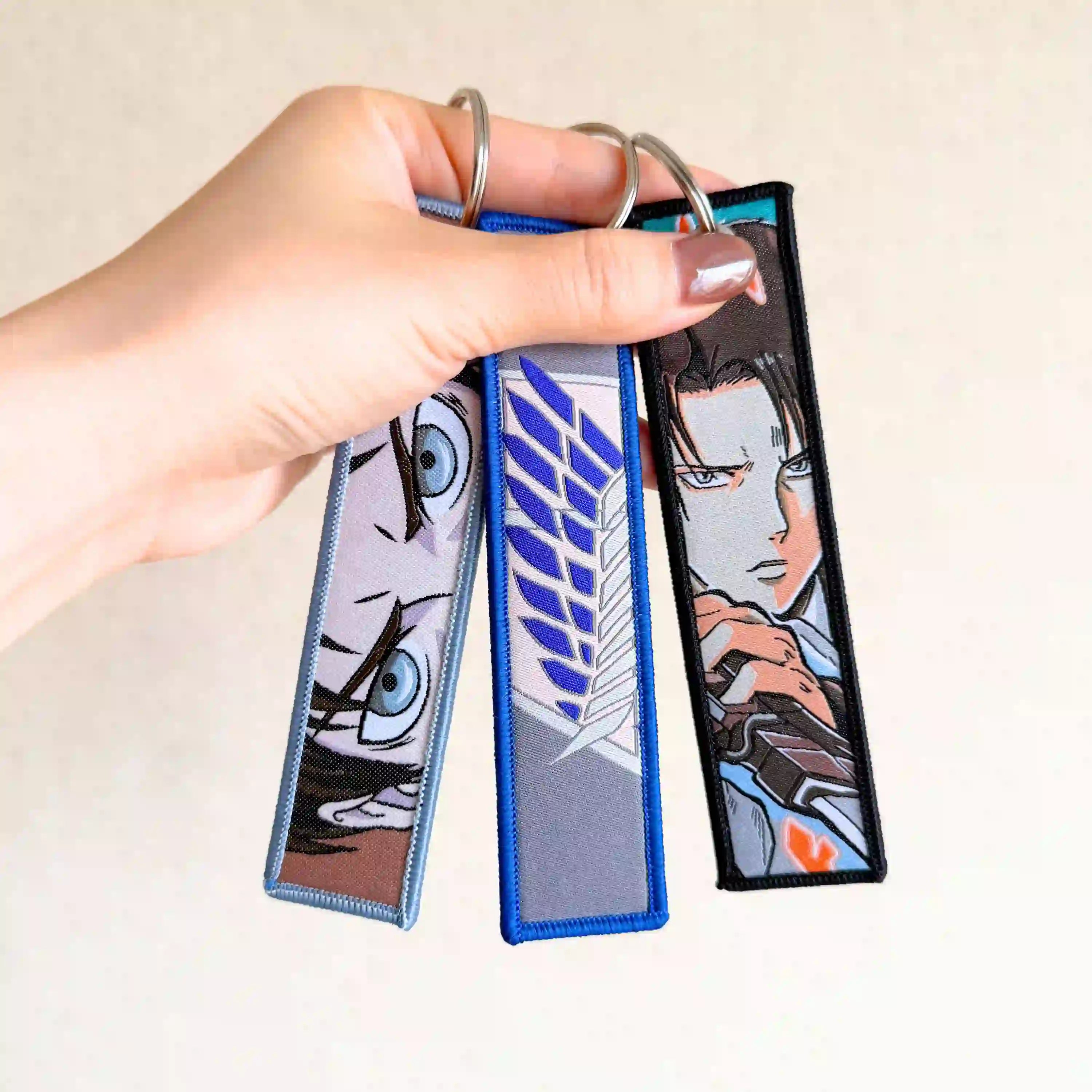 Attack on Titan Keychain (AOT Embroidered Double-Sided Anime Key Tag)