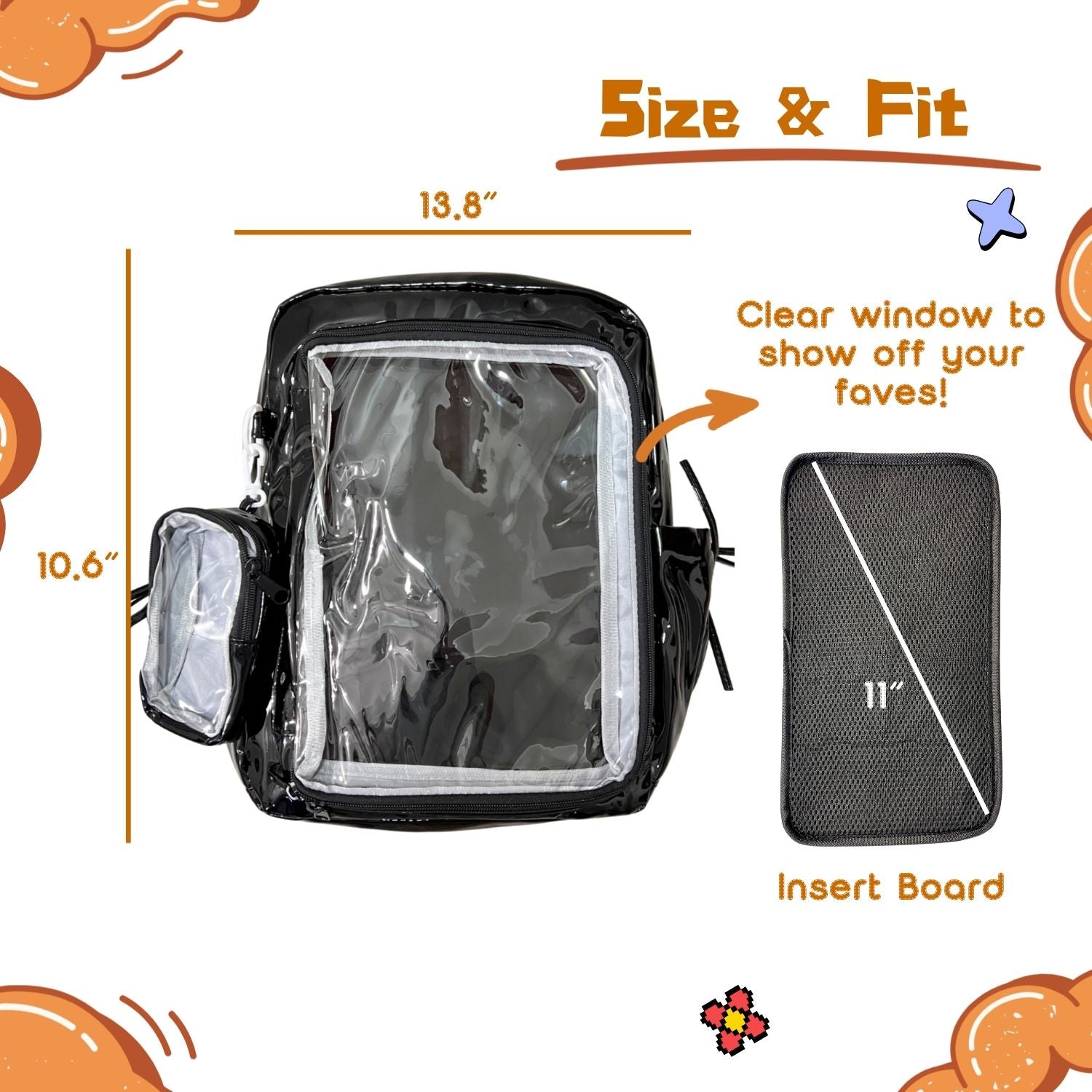 dimension chart of super large ita backpack and ita insert board showing height, width, and depth measurements