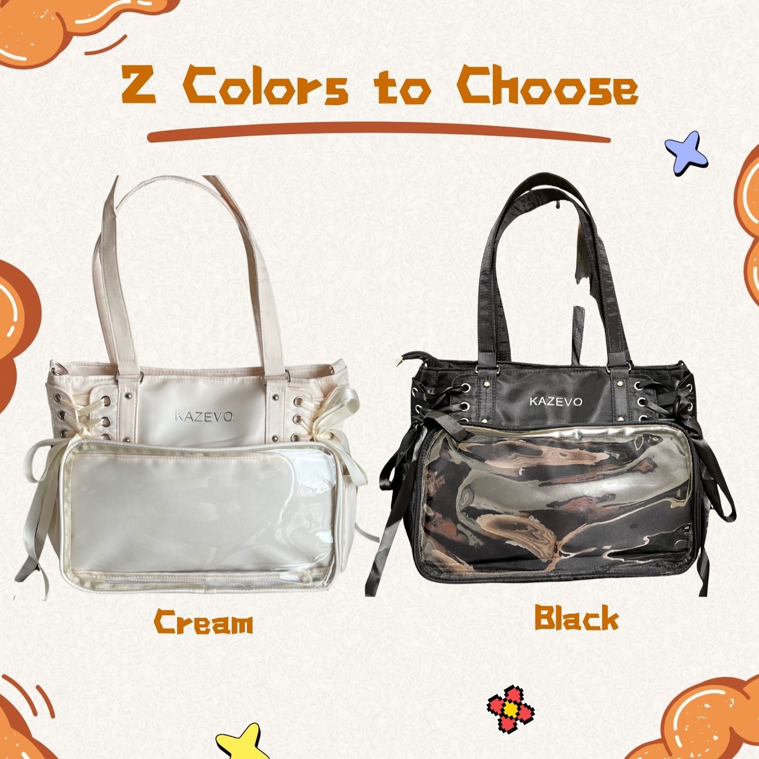 large lace ita bag color options in black and cream side by side
