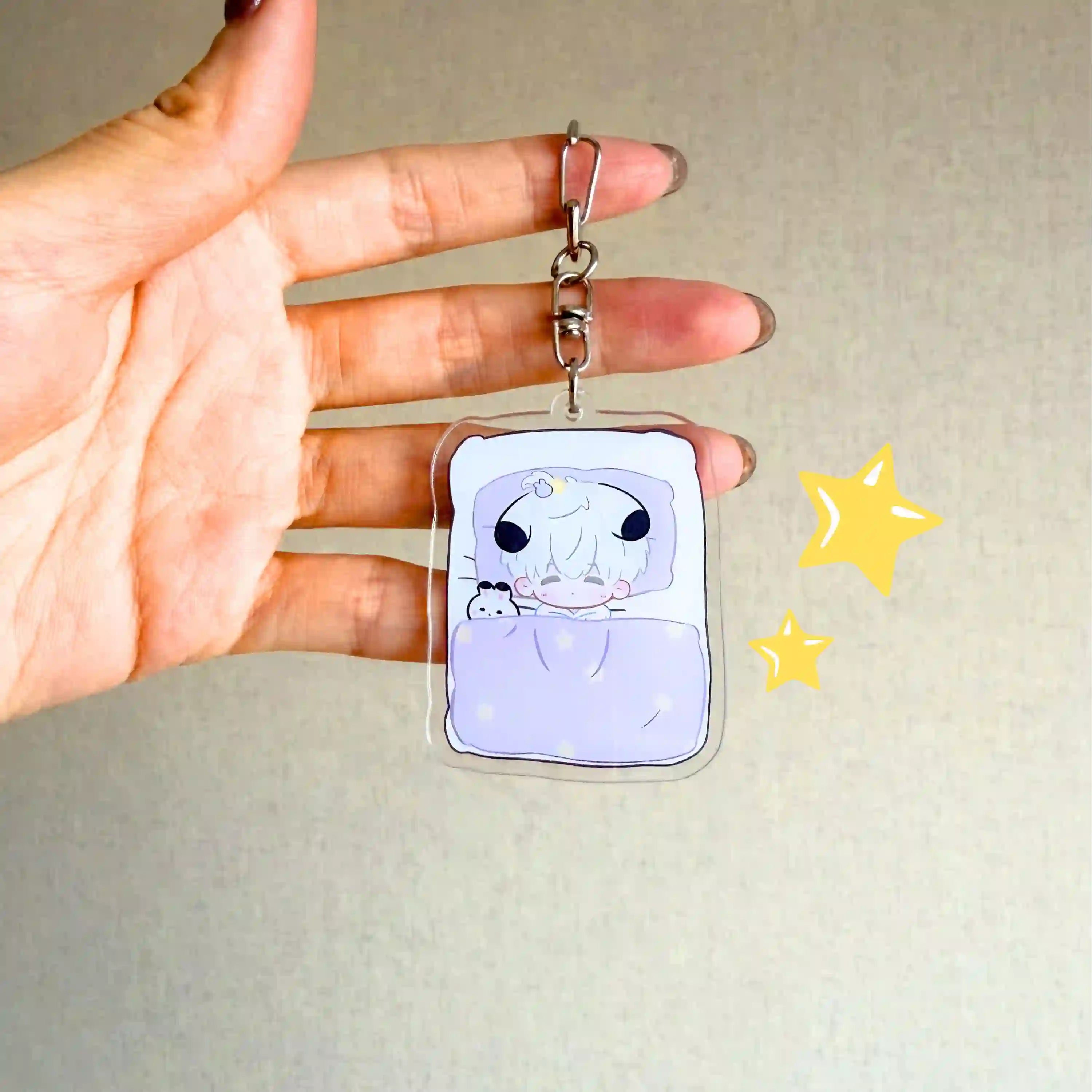 Love and Deepspace Keychain (Sleeping Chibi Acrylic – Sylus, Caleb, Xavier, Zayne, Rafayel)