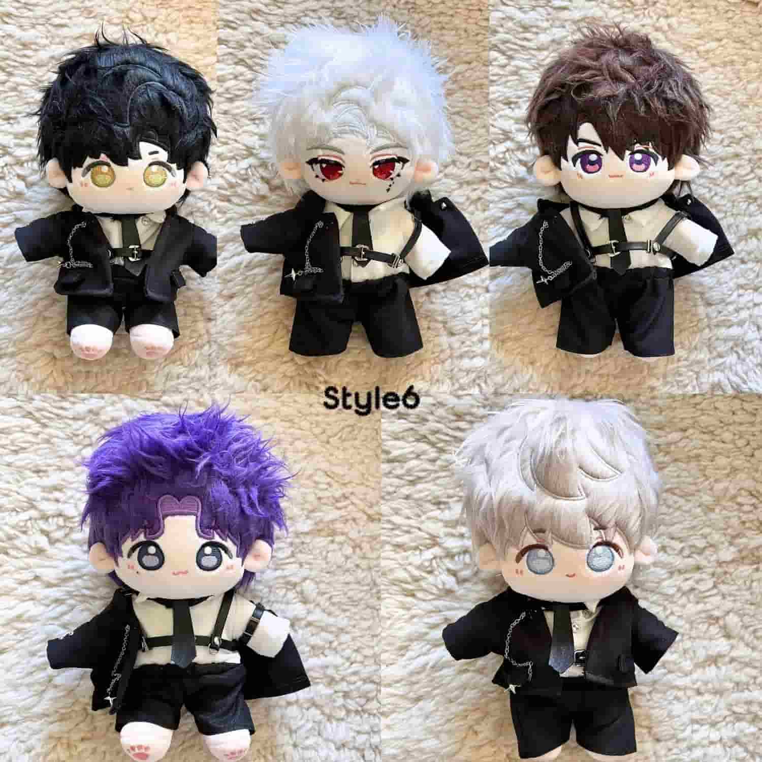 love and deepspace merch 20cm dolls of sylus, caleb, rafayel, zayne, and xavier dressed in uniform