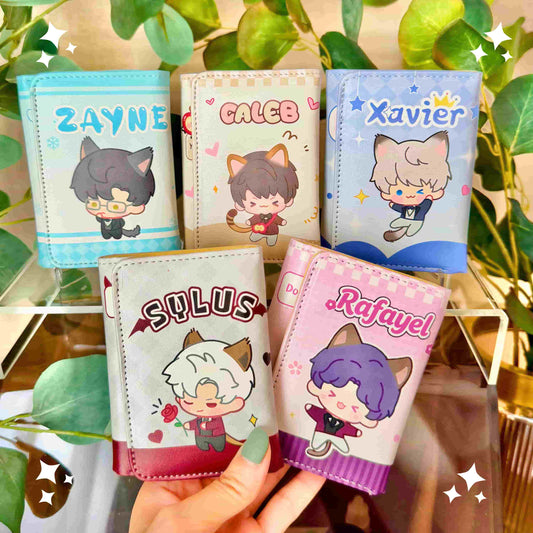 love and deepspace merch folding wallet pu leather card holder sylus caleb rafayel zayne xavier