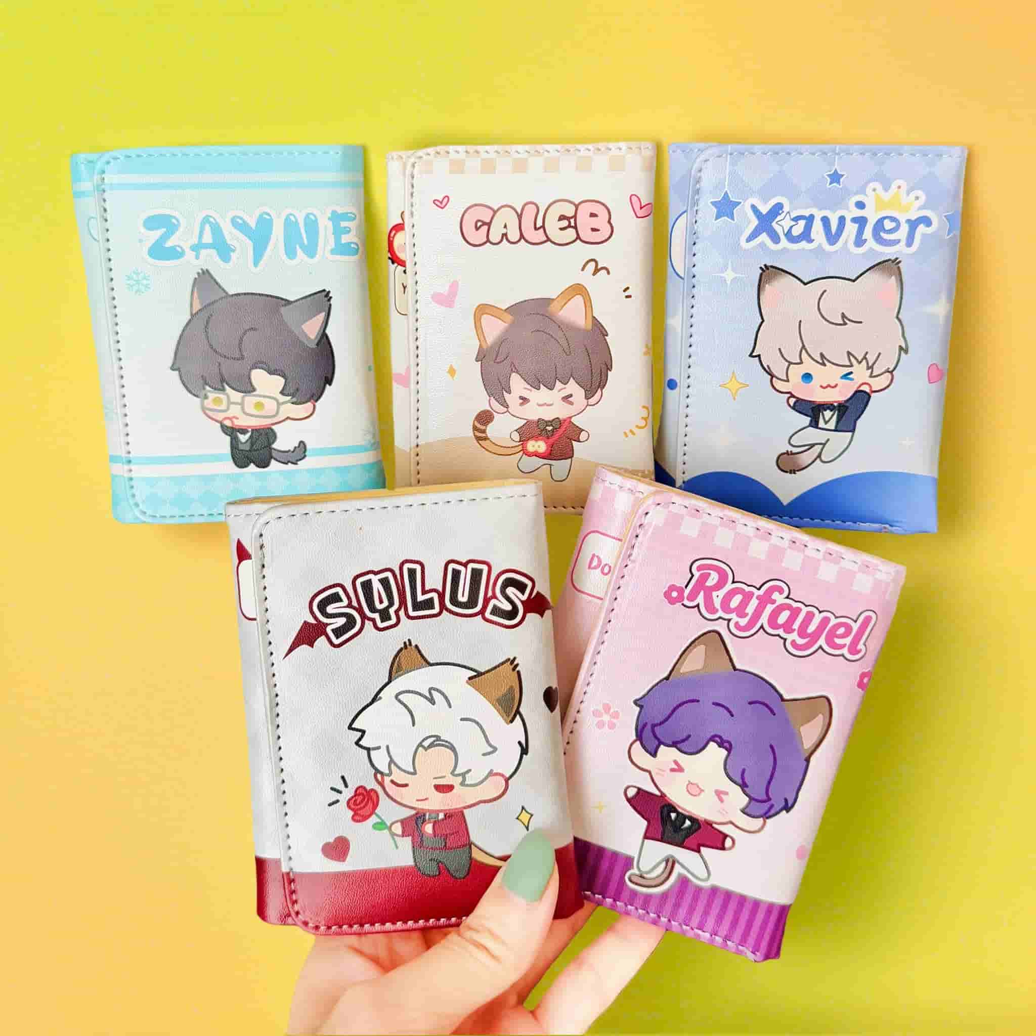 love and deepspace merch folding wallet pu leather card holder sylus caleb rafayel zayne xavier
