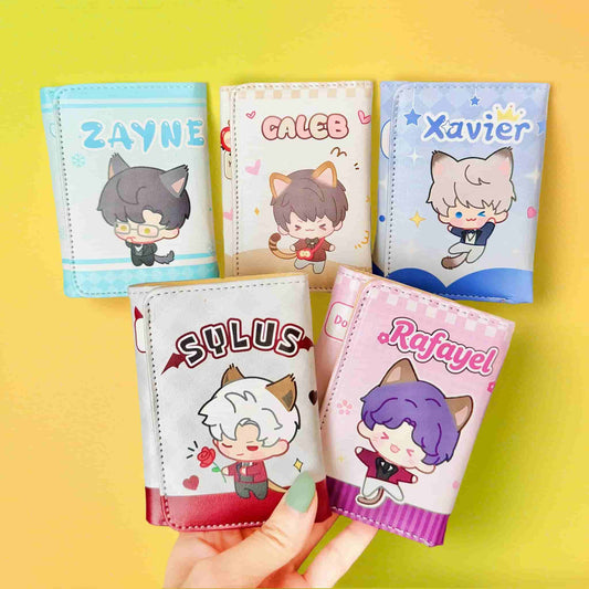 love and deepspace merch folding wallet pu leather card holder sylus caleb rafayel zayne xavier