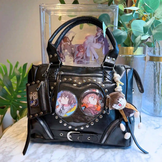 Large Y2K Ita Bag – Clear Window Pin Display Crossbody/Shoulder/Messenger Bag