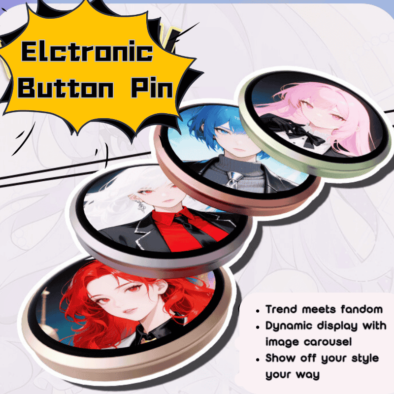 customizable electronic button pin with photos and videos
